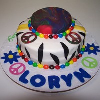 Peace Tie Dye And Groovy Birthday Cake This is a yellow cake with marshmallow fondant for bottom larger 2 layer, store bought fondant (just mixed together) for the tie dye look,...