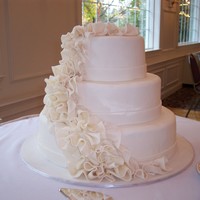 White Ruffled Wedding Cake Inspired by a bridal magazine photo of an oval cake designed by Condra Easley of Patisserie Angelica. There were three cake flavors, carrot...