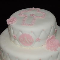 Baptism Cake Baptism cake with quilted pattern and fondant accents. Fondant "plaque" with buttercream initials.