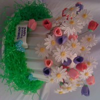 Flower Garden Cake Gumpaste Flowers: Daisies and Tulips, Fondant White Picket fence