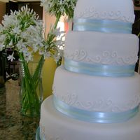 Ribbon Wedding Cake Fondant wedding cake w.piping and ribbon..