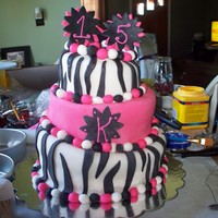 Hot Pink Zebra 15Th Birthday Cake My first topsy turvy cake! I was pretty happy with the way it turned out. I covered all 3 layers in fondant. The zebra stripes are hand cut...