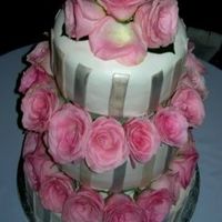 Silver Stripes Fresh roses and fondant stripes painted with luster dust.