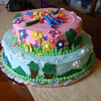 Twins Birthday Cake, This was for twins, a gril and a boy for their 1st birthday! Top is a garden in pink and bottom is trains... Not my best effort, but it was...