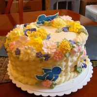 Basket Cake Wilton Course 2 basket cake with royal icing flowers and colorflow birds!