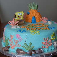 Spongebob Under The Sea! this cake has beeen inspired by some wonderful cakes on CC... sponge bob is a candle, his house is made from a mini wonder mold pan and the...
