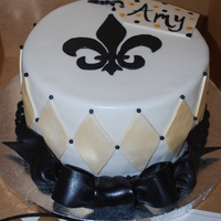 Fleur De Lis And Harlequin Cake Cake was made to match the invitation and plate shown at the bottom of the picture. Thanks for looking!