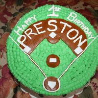Yankee Baseball Cake Vanilla Cake with Chocolate Pudding Filling, topped with Vanilla Fluffy Puff Frosting for decoration. Cake's surrounding stripes and...