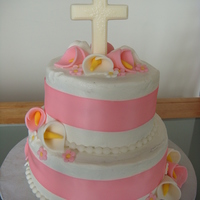 Baptism Cake Cross made from candy melts. Flowers fondant.