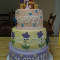Niece's Winnie The Pooh Cake This was my first three tier cake, and I had a heck of a lot of fun working on it! Did run into one big problem - ended up leaning to the...