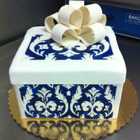 Hand Painted Blue Damask Painted by hand