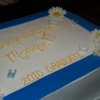 Daisy Grad Graduation sheet cake. BC w/fondant frame, butterflies, daisies. TFL!