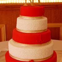 Red And Gold Wedding Cake My first big wedding cake :)As usual everything edible