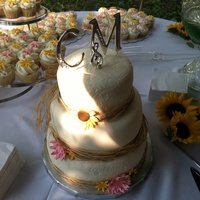 Chris And Meg's Wedding Cake White chocolate cake w/ raspberry filling and bc frosting, covered in mmf.