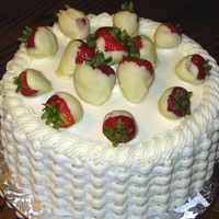 Strawberry Basket strawberry cake w/ creamcheese frosting and white choc. covered strawberries