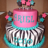2010 Graduation Cake 6/10 buttercream with fondant accents. She wanted hot pink, turquoise and zebra so this is what I did:) TFL:)