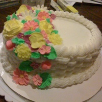 Flower Cake oval basketweave cake with flowers