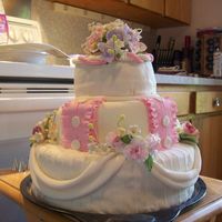 My Aunt's Wedding Cake I made this from Cream Cheese Pound cakes, the top layer per the bride and groom's request is chocolate cake with peanut butter...