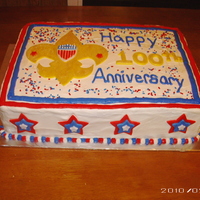 Boy Scout Cake This was a 2 layer sheet cake (4inch high) iced with buttercream icing. It had a fondant badge on it with gold shimmer dust and fondant...