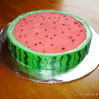 Watermelon Cake This was a simple watermelon cake that I had seen in the wilton yearbook. It was a round vanilla or white cake mix with food coloring added...