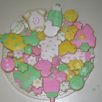 Baby Shower Cookies Rattles, bottles, onesies, ducks and mini-flowers for a baby girl's shower