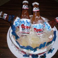 Quick Beer Bottle Cake For Last Minute Birthday one sided sugar bottles and sugar ice fondant cake poured sugar letters