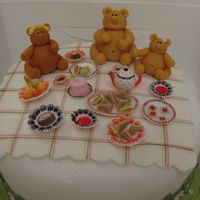 Teddy Bear's Picnic First cake decorating project at my cake dec class. Fruit cake with royal icing.