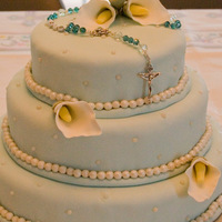 First Communion Cake I helped a friend make this for her daughter's first communion - it was her first fondant / gum paste project! Blue fondant with...