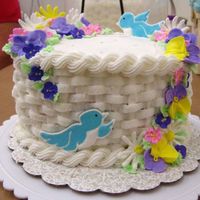 Wilton Course 2 Final Cake Final cake for course 2 with basketweave, rope, and royal icing flowers.
