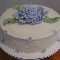 Violet Rose Cake Buttercream cake with gumpaste flowers. This was my first attempt at brushed embroidery.