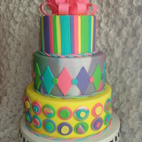 Colorful Birthday Cake This is a cake I made for my birthday. However, I didn't want 3 tiers of cake sitting around so it's a dummy cake. 10,8,6 inch...