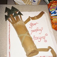 Legolas' Quiver From Lord Of The Rings Fondant quiver and arrows with butter cream accents. I used Elfin language to write Happy Birthday Andrew on the top- along the sides, it...