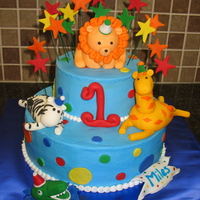 Party Animals This cake was done for a 1st birthday party with cupcakes and cookies to match. The Mom provided me with a design she found and I based the...