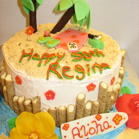 Tropical 50Th Birthday 3 layer WASC with Raspberry filling. Almond BC and smashed pecan shortbread for sand. For a friend's co-worker who was turning 50 and...