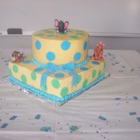 Animal Baby Shower Cake Fun to do for a lady at work. Fondant/gumpaste animals were just a joy to make. I did have a casualty in the form of a monkey who is...