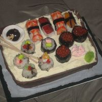 Sushi Cake Birthday cake for father and daughter sharing the same birthdate, they both love Sushi.The ingredients:Sticky rice made with sushi rice and...