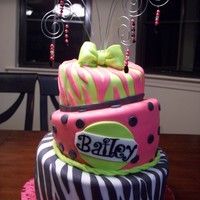 Pink, Green And Zebra Striped Cake With Wire Topper 