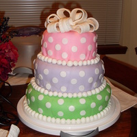 Polka Dot Cake I tried to copy this cake from one of my Wilton books. The bow is made from fondant and a little gumtex. The rest is fondant.
