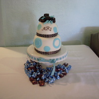 Blue & Brown Polka Dot I was out of practice so this cake was sort of difficult for me. The humidity was high so the fondant didn't want to cooperate. Bow on...