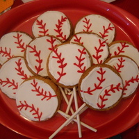 Baseball Cookie Pops To go along with the cake for a baseball party