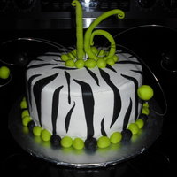Lime Green, Zebra Sweet sixteen zebra cake covered in butter cream with fondant accents