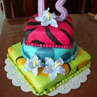 Wild 13Th Bday zebra, cheetah, giraffe print with gumpaste hibiscus flowers. All of the colors and patterns were picked out by the birthday girl! It was a...