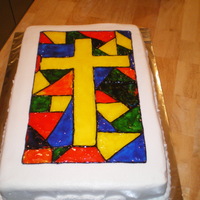Stained Glass Cake Yellow cake, buttercream icing, piping gel