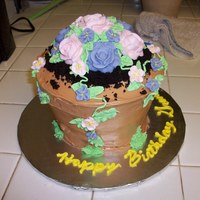 Flower Pot Cake Chocolate flower pot cake with buttercream frosting, royal icing roses and leaf's and cake crumb dirt. I think it came out pertty good...