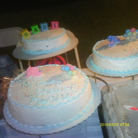 Baby Shower Cake I Made For My Friend filling, strawberries, banana, with chantilly cream.