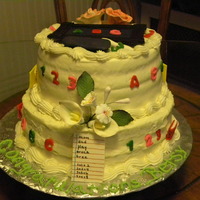 Teacher Retirement My first tier cake. I wasn't to happy how came out stacked. Made for my sister-in-law retirement. Botton tier is carrot cake with...