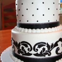 Black And White Shower Cake Lemon Cake with Buttercream. Black stencilng