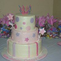 Princess Cake 10in, 8in, 6in. Buttercream with fondant accents. Buttercream gave me fits (humidity I think), so it wasn't nearly as smooth as I...