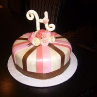 Simple Ribbon Rose Cake pink, brown & ivory cake with ribbon roses =)