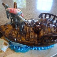 Pirate Ship Cake my very first pirate ship cake & my first wood grain! i was really happy with how it turned out =)